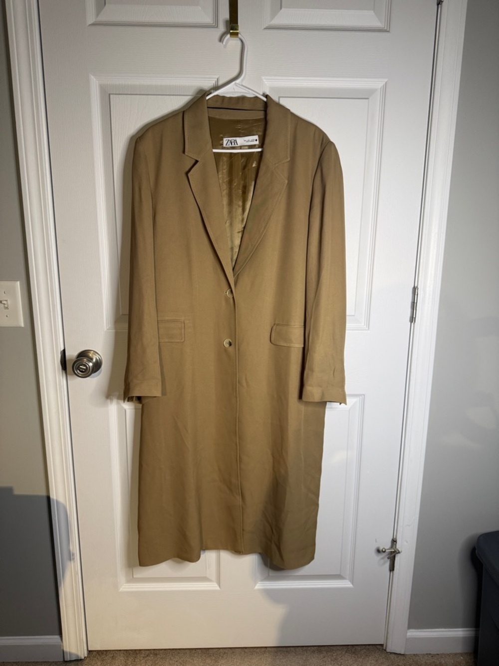 Zara Camel Single-Breasted Long Jacket